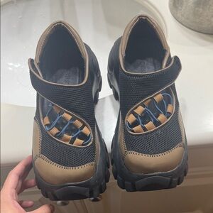 Black and Brown Mesh Sneakers with Blue Accents